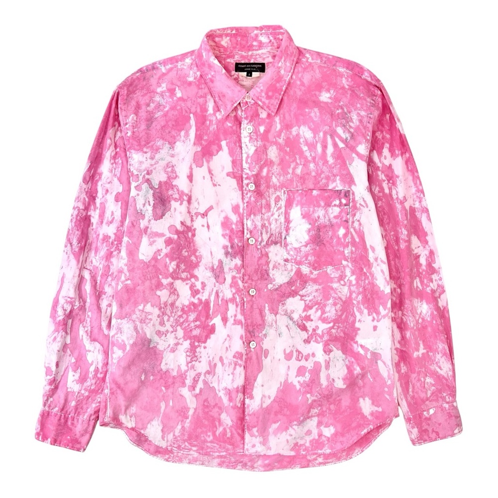 Comme Des Garcons Homme Plus Pink Tie Dye Ink Stained Oversized Button Up Shirt